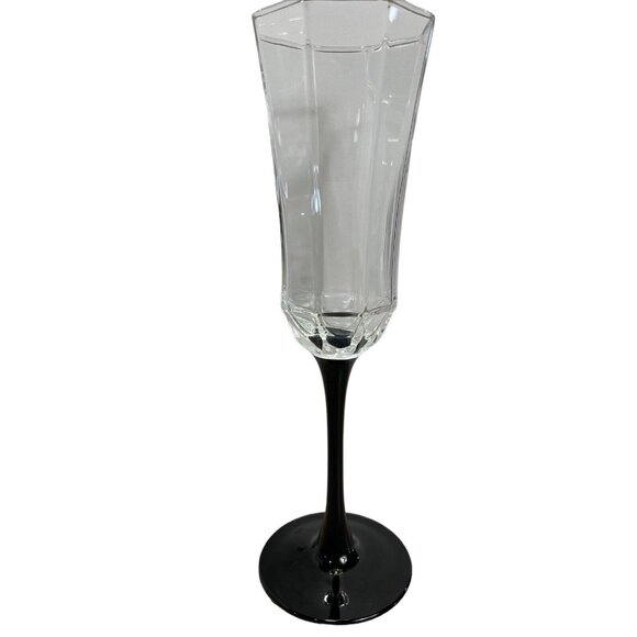 Vtg 4 Luminarc Octime Octagon Wine Champagne Flutes Glass Black Stem France Made - Picture 4 of 9
